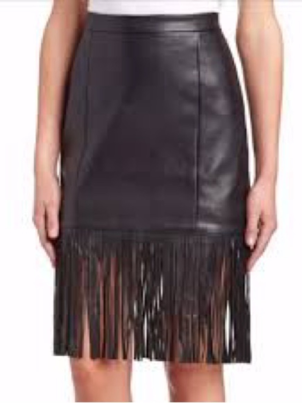 bagatelle Black Leather Fringe Midi Skirt - Picture 3 of 7
